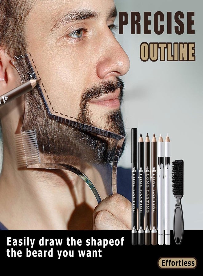 Noerrors Barber Pencil for Lineup Magic Hairline Beard Guide Shaping Pencils Barber Chalk for Design Hairline Razor Trace Black Brown White Barber Pencils Set with Sharpener Ruler Brush for Men - Image 2